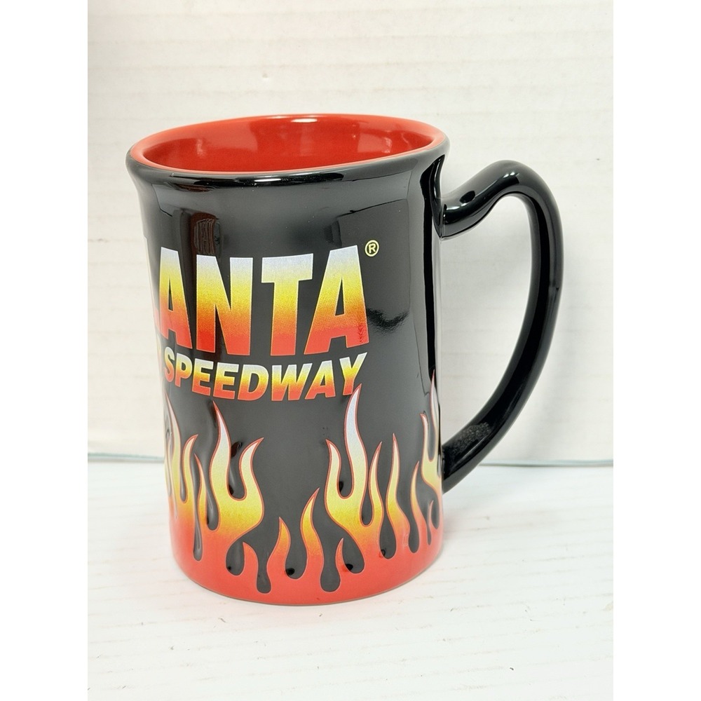 Atlanta Motor Speedway Flames Coffee Mug NASCAR Racing Black Red Cup